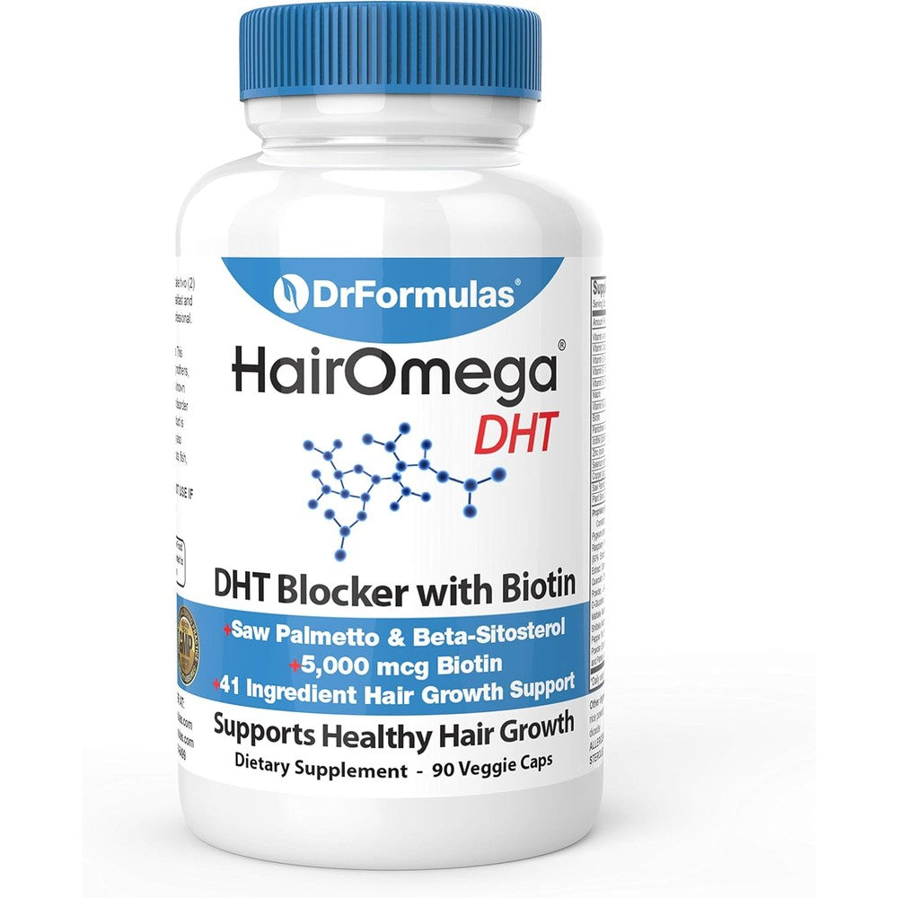 DrFormulas HairOmega DHT Blocker 90 capsules front bottle view for hair loss support