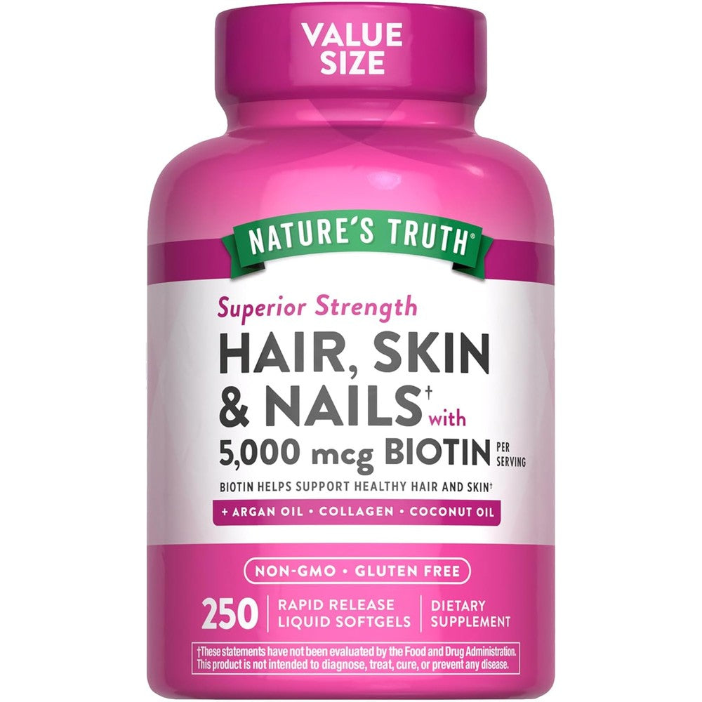 Nature's Truth Hair Skin Nails Vitamins 250 softgels front bottle view