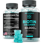 New Elements Biotin and Collagen Peptides Gummies front view bottle for hair growth