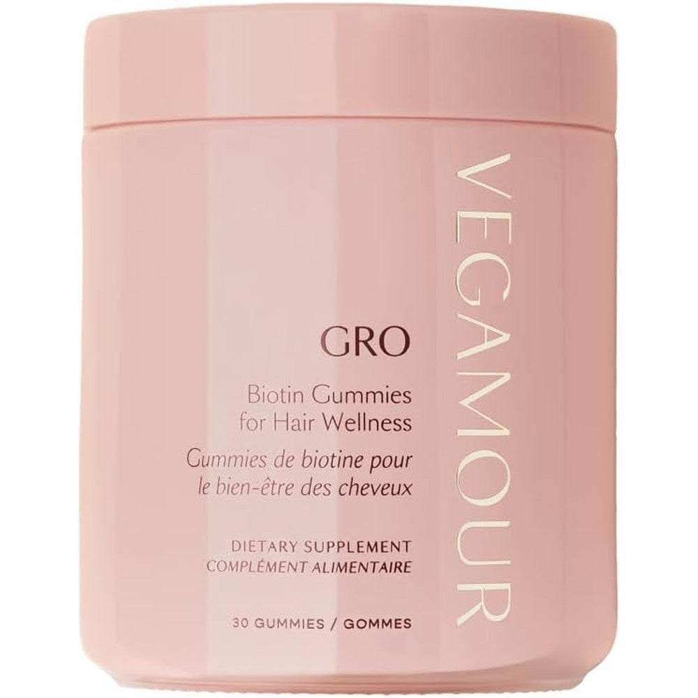 VEGAMOUR GRO Biotin Gummies 30 count front bottle view for hair growth