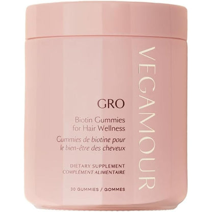 VEGAMOUR GRO Biotin Gummies 30 count front bottle view for hair growth
