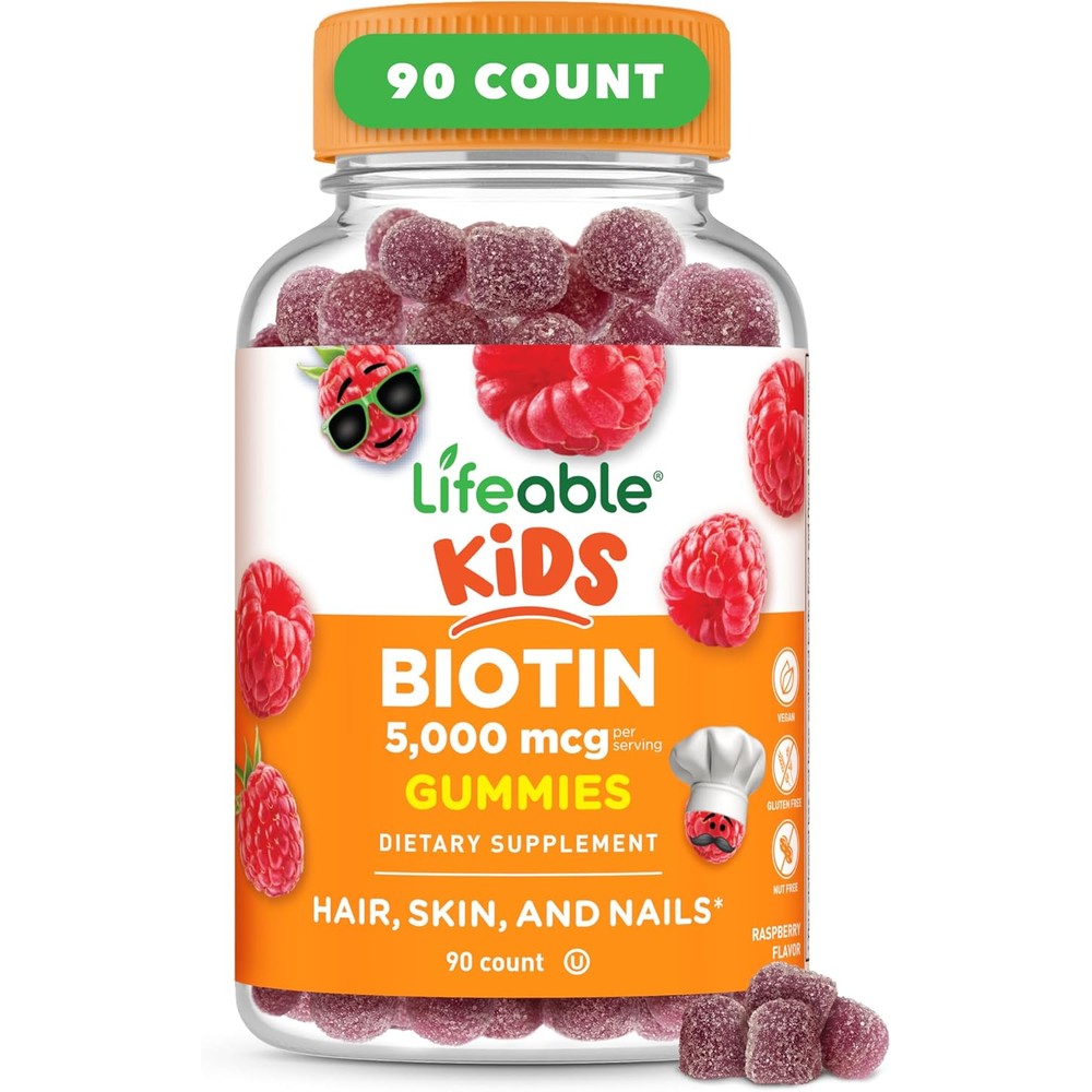 Lifeable Kids Biotin Gummies front view bottle for children hair health
