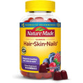 Nature Made Hair Skin and Nails Gummies 90 count front bottle view showing mixed berry flavor details.
