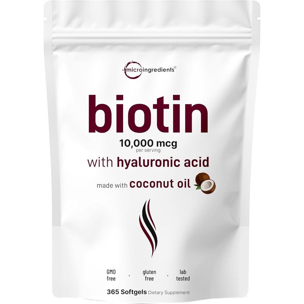 Micro Ingredients Biotin 10000 mcg front view pouch for hair growth support.