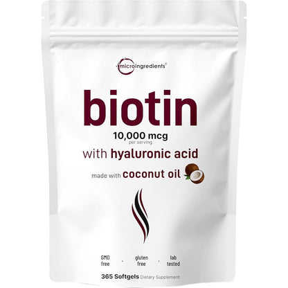 Micro Ingredients Biotin 10000 mcg front view pouch for hair growth support.