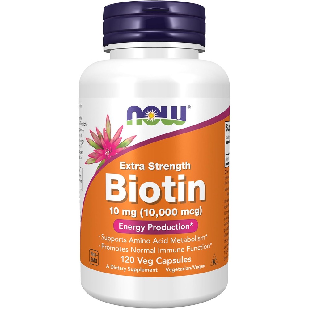 NOW Foods Biotin 10 Milligram Extra Strength bottle front view for cellular energy support