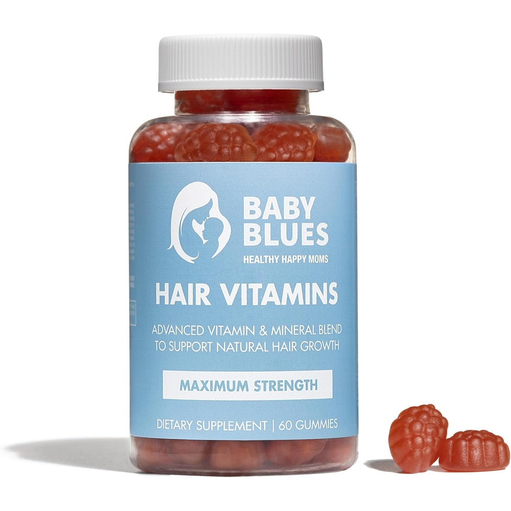 Baby Blues Postpartum Hair Loss Vitamins front view bottle of passion fruit gummies