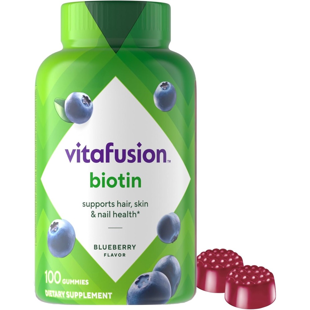 Vitafusion Extra Strength Biotin 100 Gummy Vitamins front bottle view for hair health