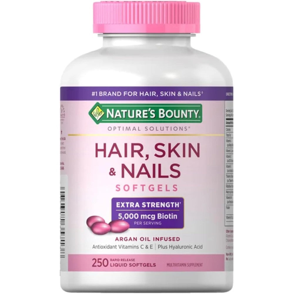 Nature's Bounty Extra Strength Hair Skin and Nails 250 softgels front bottle view