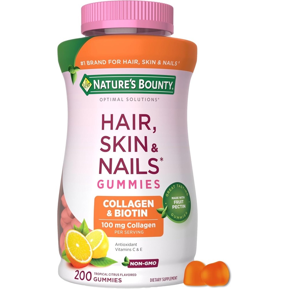 Nature's Bounty Hair Skin and Nails Collagen Pectin Gummies front bottle view