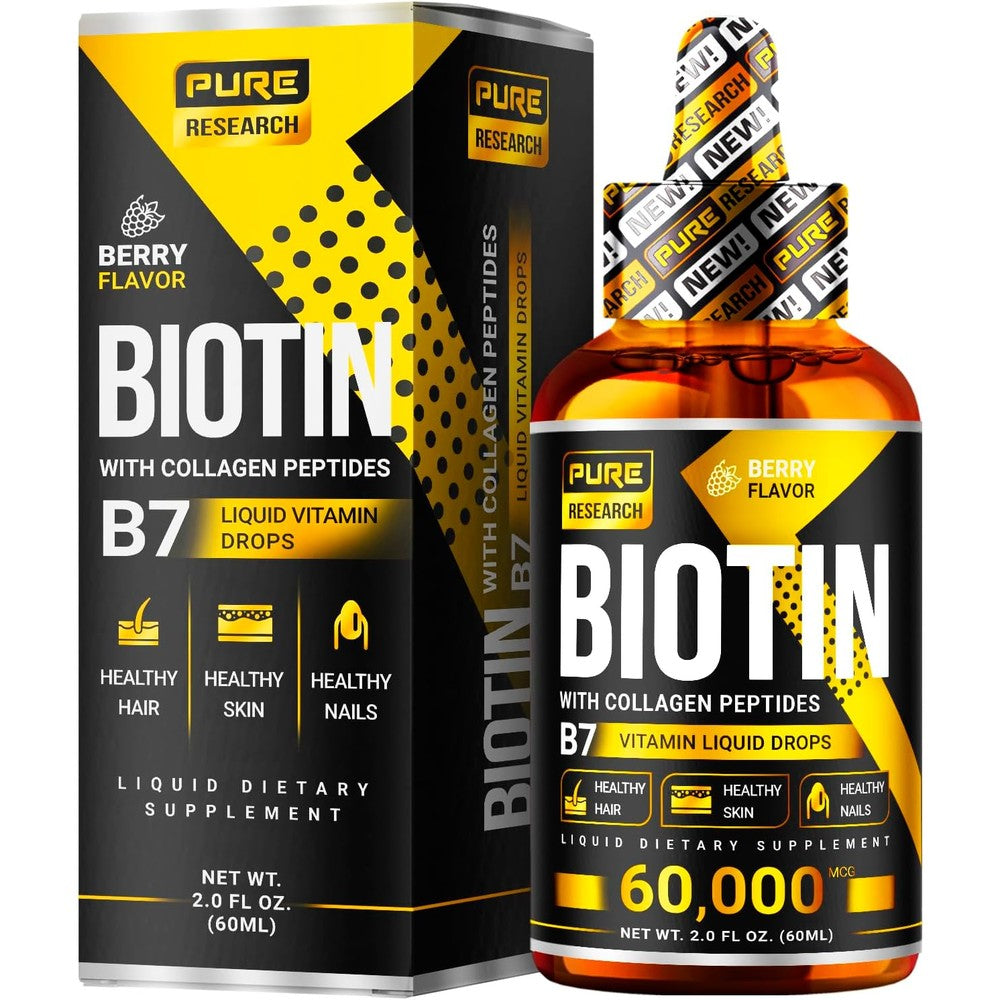 Pure Research Liquid Biotin and Collagen Hair Growth Drops front view bottle