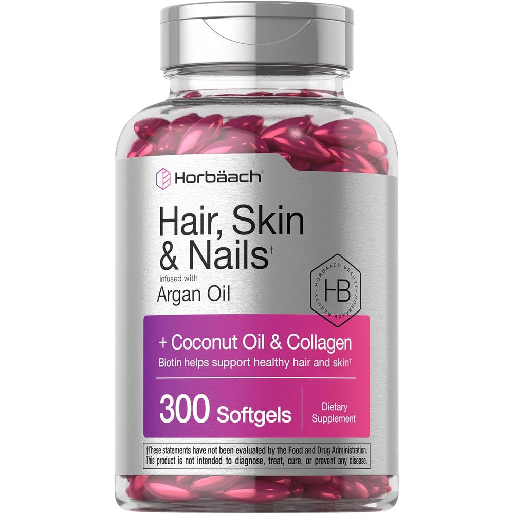 Horbäach Hair Skin and Nails Vitamins 300 softgels bottle front view