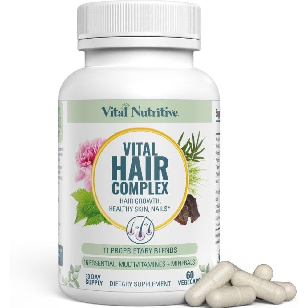 Vital Nutritive Vital Hair Complex bottle front view showing hair growth supplement benefits