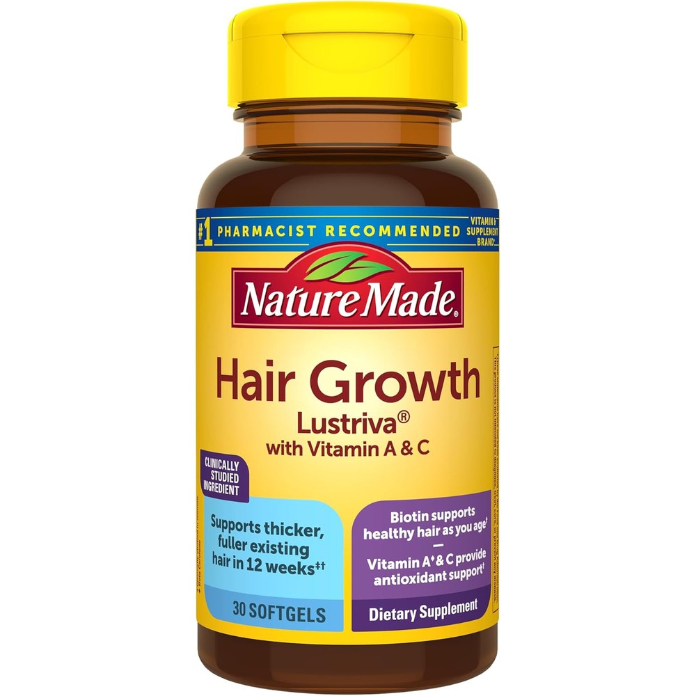 Nature Made Hair Growth Softgels bottle front view authentic USA product label