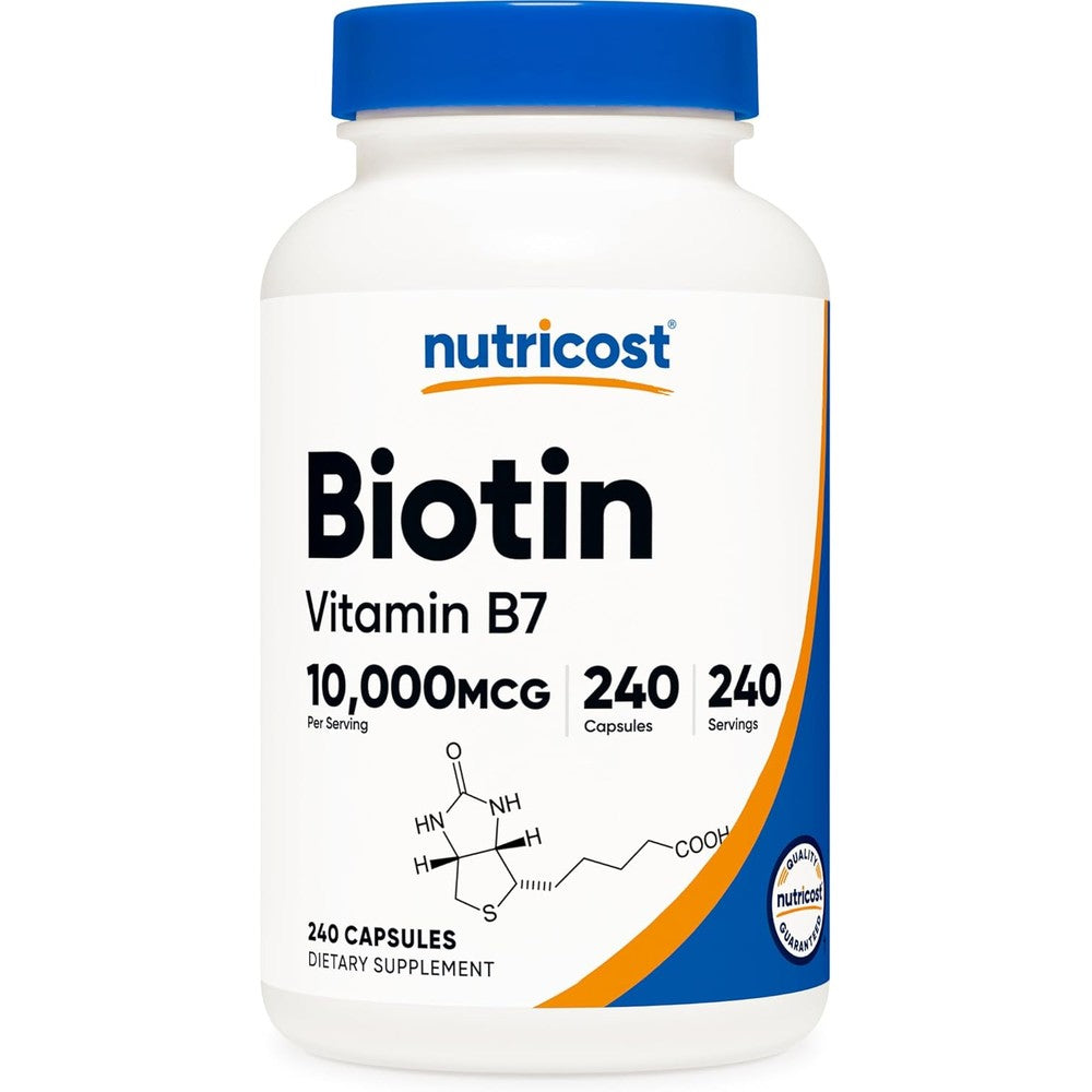 Nutricost Biotin 10000mcg vitamin B7 capsules for hair skin and nail support