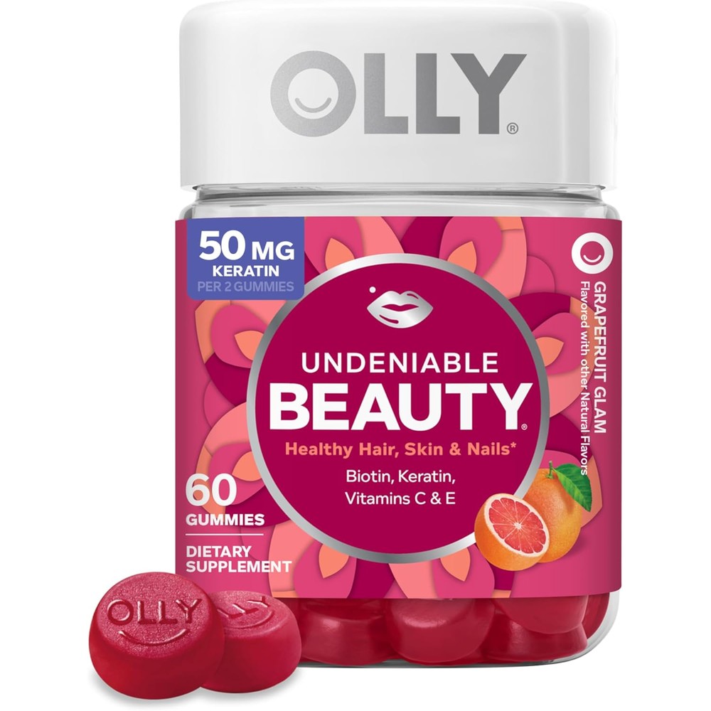OLLY Undeniable Beauty Gummies front view bottle for hair skin and nails support
