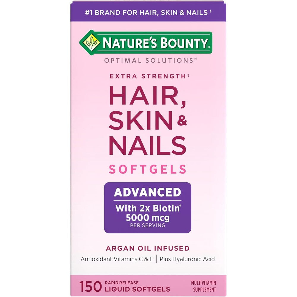 Nature's Bounty Advanced Hair Skin and Nails softgels front packaging for hair growth