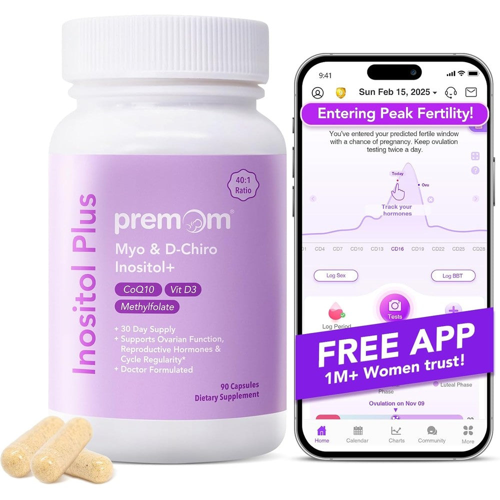 Premom Inositol Plus 2000mg bottle front view for women fertility support.