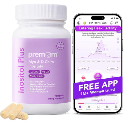 Premom Inositol Plus 2000mg bottle front view for women fertility support.