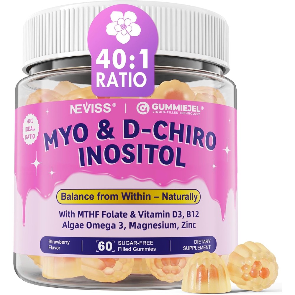 Neviss Myo-Inositol and D-Chiro Inositol 60 Gummies front bottle view for women hormonal balance