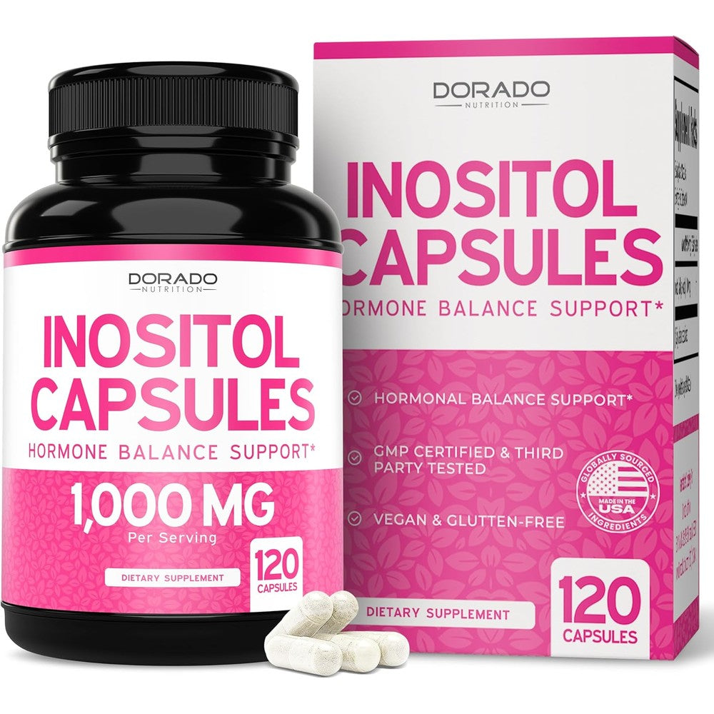 Dorado Nutrition Myo Inositol 1000mg front bottle view for women hormone balance support