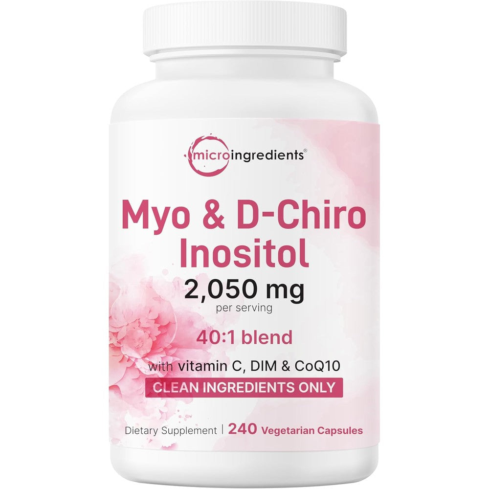 Micro Ingredients Inositol 2050mg 240 Vegan Capsules front view showing hormonal balance formula.