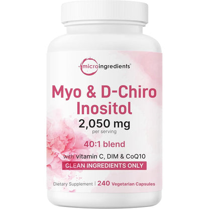 Micro Ingredients Inositol 2050mg 240 Vegan Capsules front view showing hormonal balance formula.