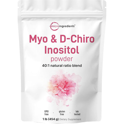 Micro Ingredients Myo Inositol and D Chiro Inositol Powder front view packaging for hormonal balance supplement