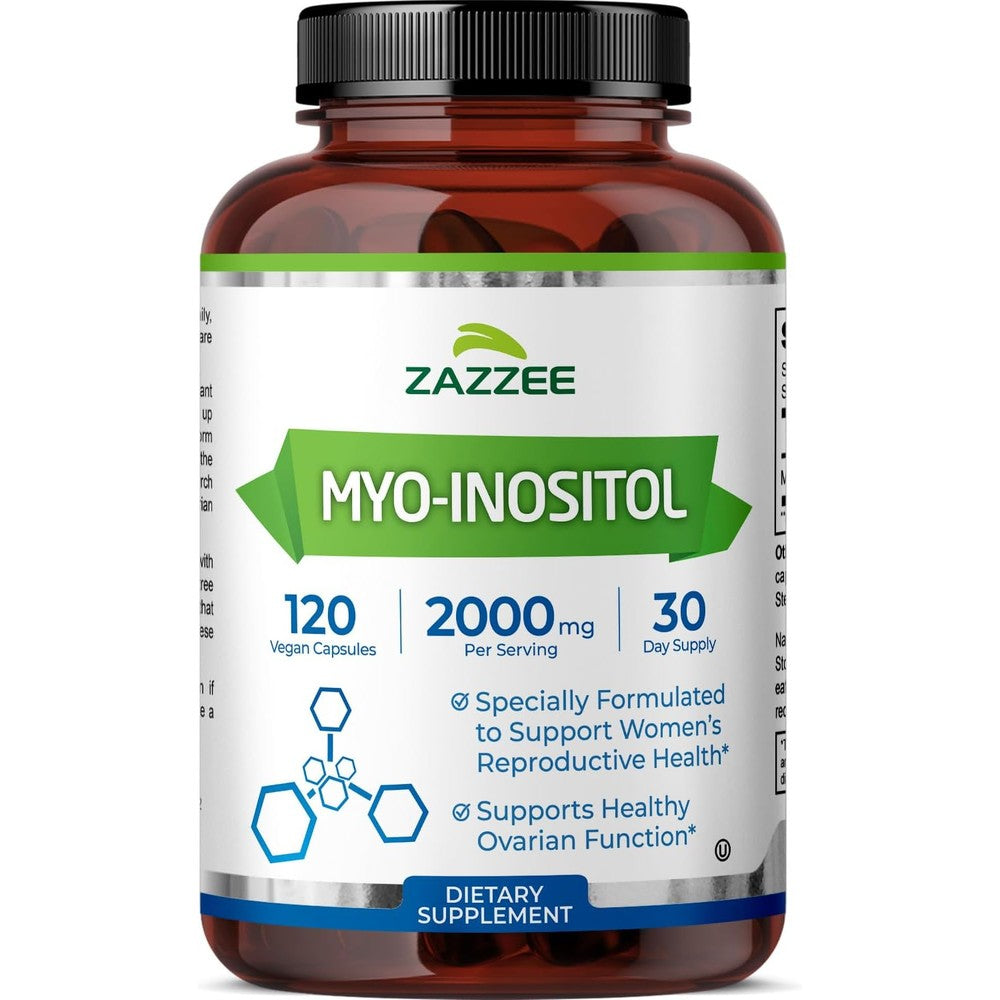 Zazzee Myo Inositol 120 capsules bottle front view