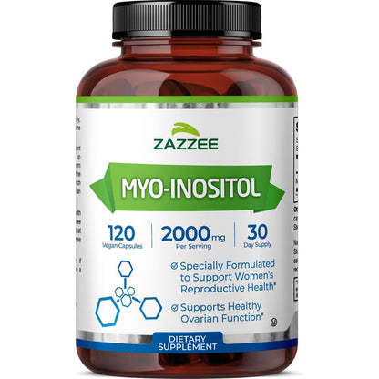 Zazzee Myo Inositol 120 capsules bottle front view