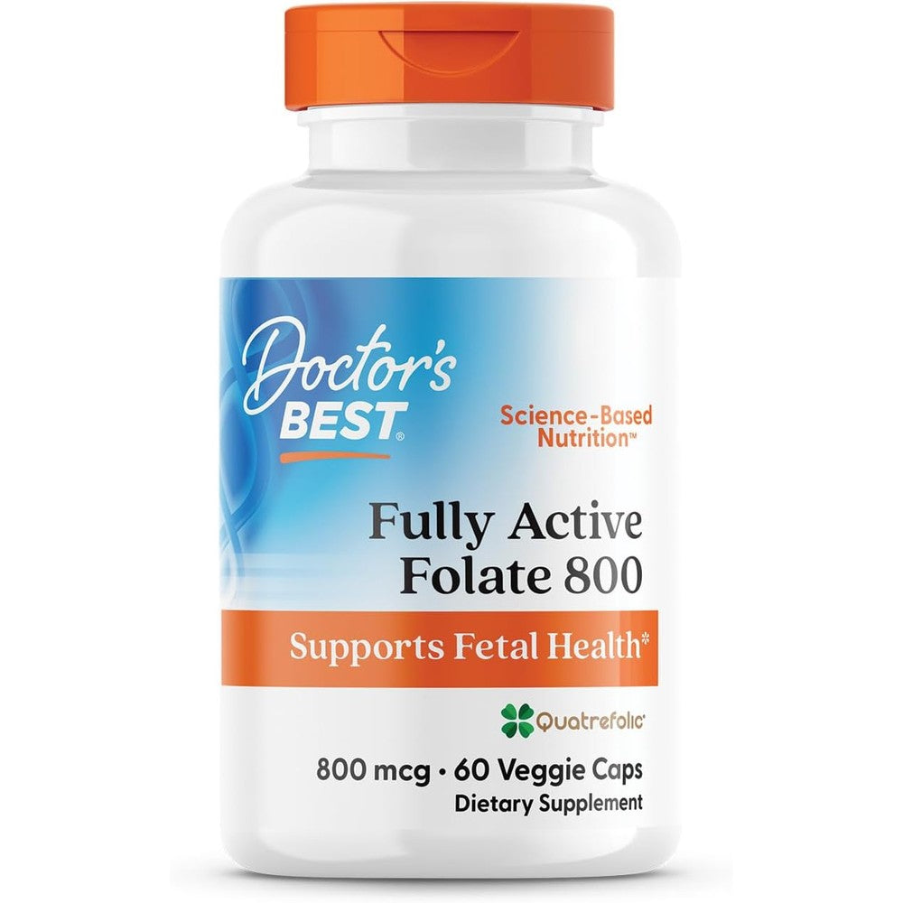 Doctor's Best Fully Active Folate 800mcg front view bottle for prenatal support