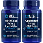 Life Extension Optimized Folate 1700mcg DFE active 5-MTHF 180 vegetarian tablets front view bottle packaging