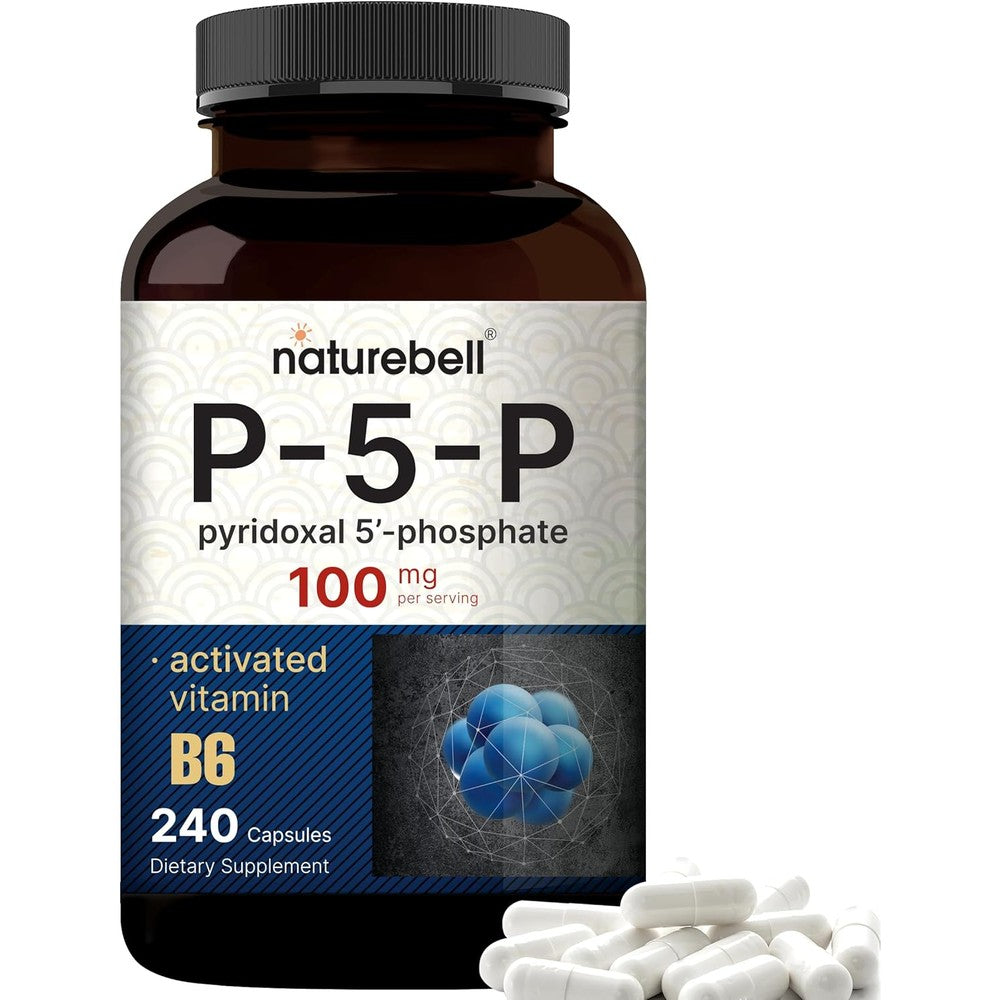 NatureBell P5P Vitamin B6 100mg front view bottle containing 240 capsules for brain health