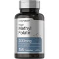 Horbäach Methyl Folate 400 Micrograms supplement bottle front view for premium Vitamin B9 intake.