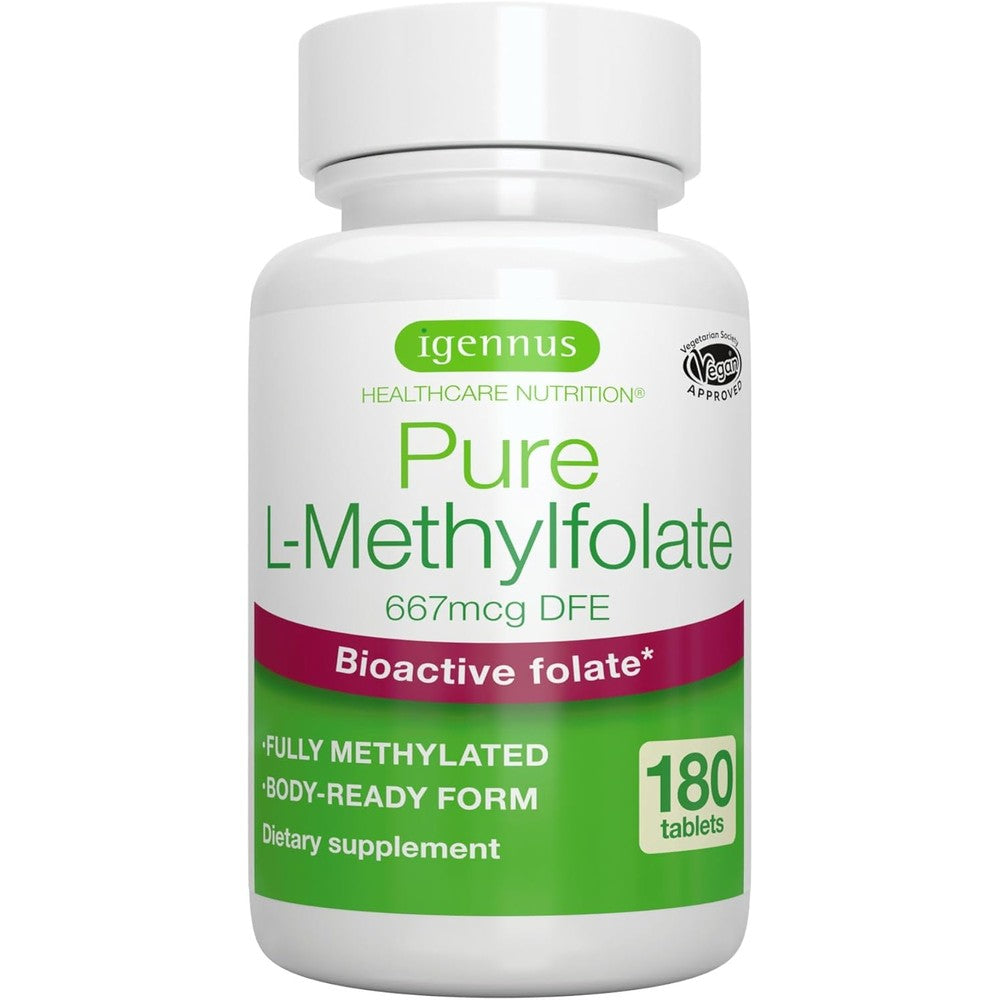 Igennus Healthcare Nutrition Pure Methyl Folate 400mcg bottle front view showing clean label active folate supplement