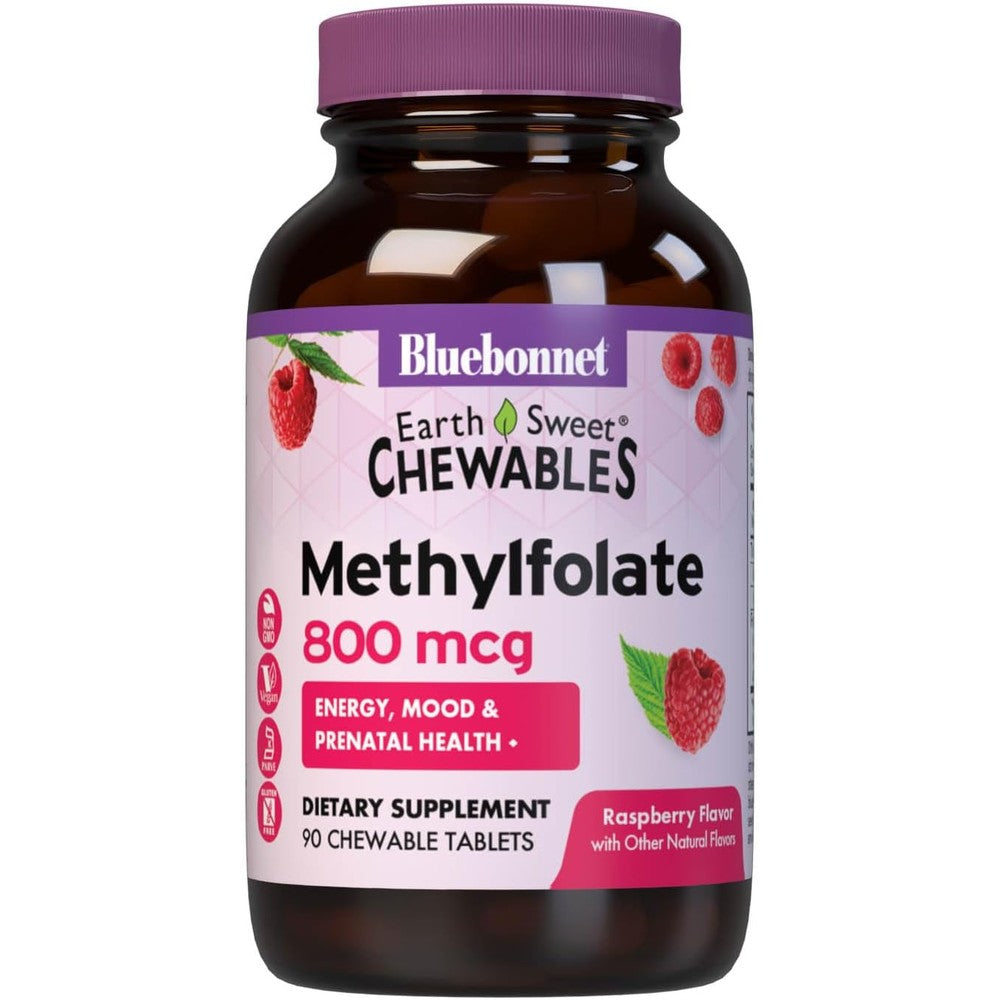 Bluebonnet EarthSweet Methylfolate 800 mcg bottle front view showing product label details