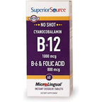 Superior Source Vitamin B12 Cyanocobalamin 1000mcg front view bottle showing 60 sublingual tablets label