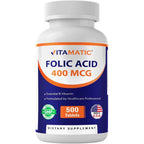 Vitamatic Folic Acid 400mcg prenatal supplement bottle front view