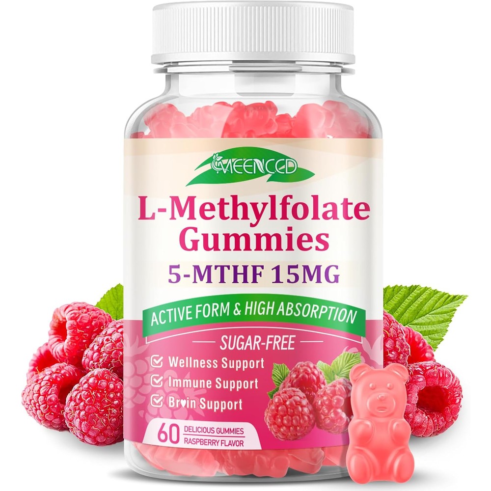 MEENCCD L Methylfolate 15mg Gummies front view of bottle showing premium USA imported supplement.