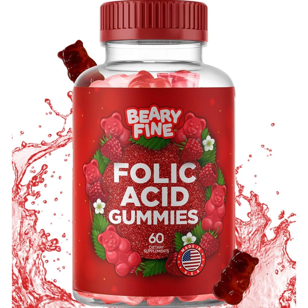 Beary Fine Folic Acid 400mcg Prenatal Vitamin Gummies bottle front view for maternal health support