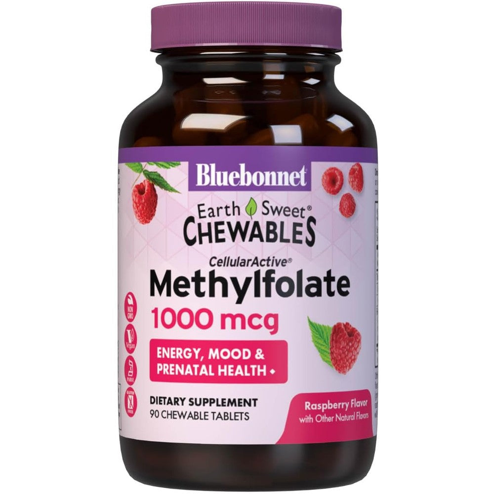 Bluebonnet EarthSweet Methylfolate 1000 mcg front bottle view vegan prenatal supplement