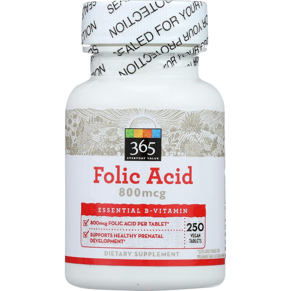 365 by Whole Foods Market Folic Acid 800mcg prenatal supplement bottle front view