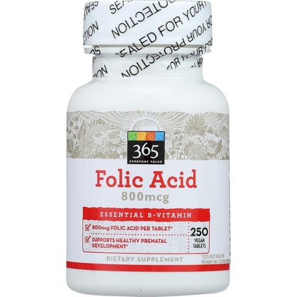 365 by Whole Foods Market Folic Acid 800mcg prenatal supplement bottle front view