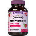 Bluebonnet EarthSweet Methylfolate 400 mcg 90 Chewable Tablets front bottle packaging view.