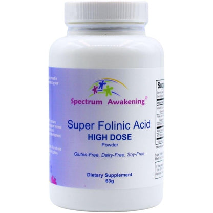 Spectrum Awakening Super Folinic Acid High Dose Powder front view of 63 grams jar for speech support