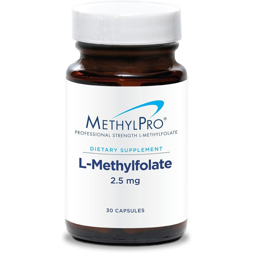 MethylPro L Methylfolate 2.5mg 30 capsules front view bottle showing professional active folate label