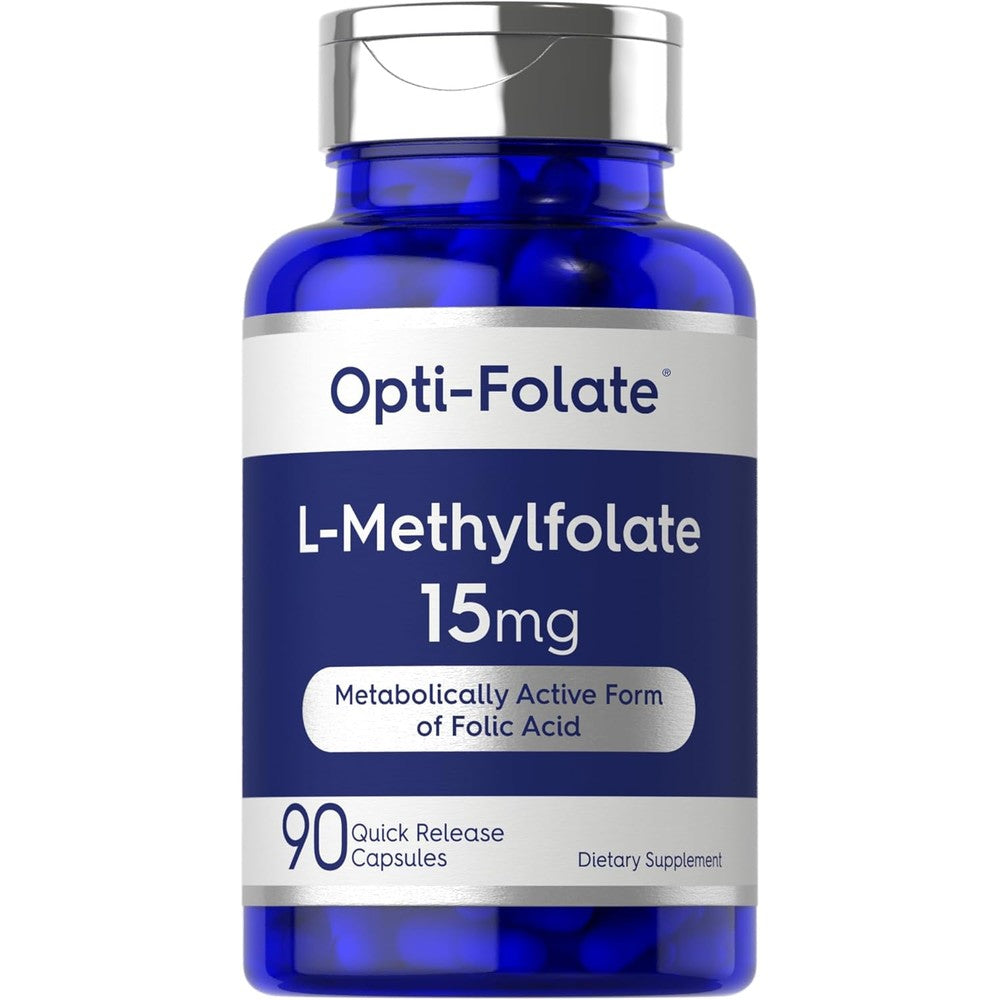 Carlyle L Methylfolate fifteen milligram ninety capsules front view bottle showing active folate supplement