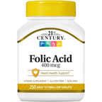 21st Century Folic Acid 400 Micrograms 250 Tablets front view bottle for prenatal care
