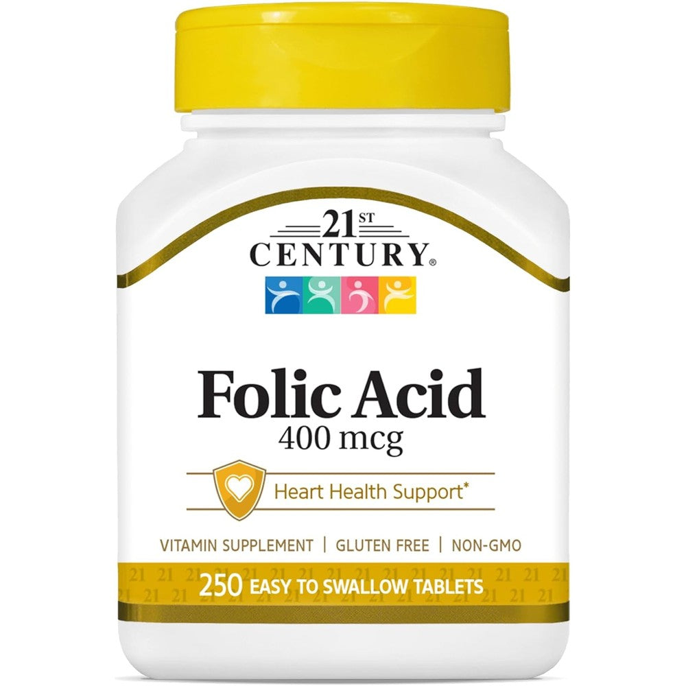 21st Century Folic Acid 400 Micrograms 250 Tablets front view bottle for prenatal care