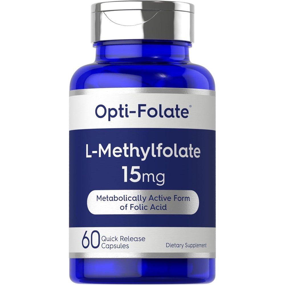 Carlyle L-Methylfolate 15mg front bottle view of active folate supplement capsules